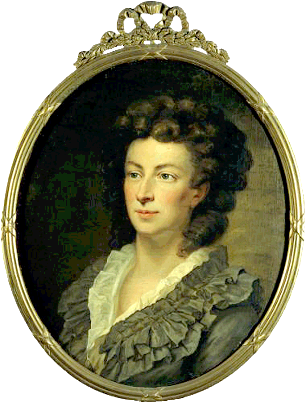 Das Gemälde zeigt Amalie von Gallitzin in jungen Jahren im Halbprofil, sie schaut optimistisch und mit rosigen Wangen am Betrachter vorbei nach links in die Ferne. Sie trägt ihr Haar gelockt und aufgesteckt, der V-Ausschnitt ihres Kleides ist gerüscht.